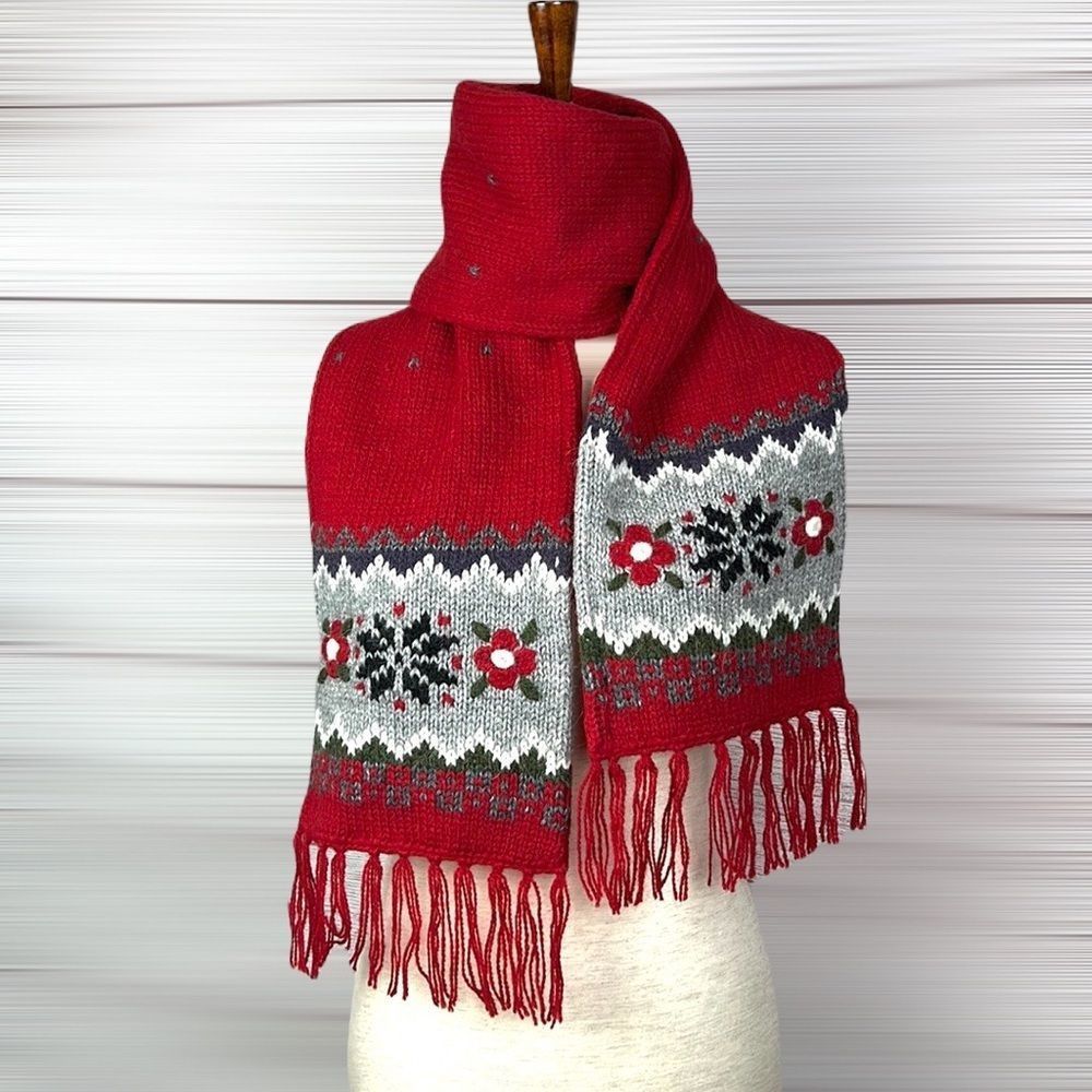 NECKWORKS made in PERU Alpaca Blend Embroidered Red Winter Scarf